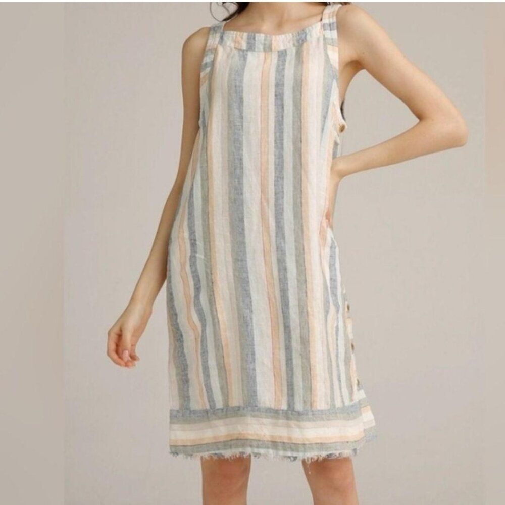 Like New! For Cynthia Striped Linen Blend Sleeveless Shift Tank Dress in Size XS
